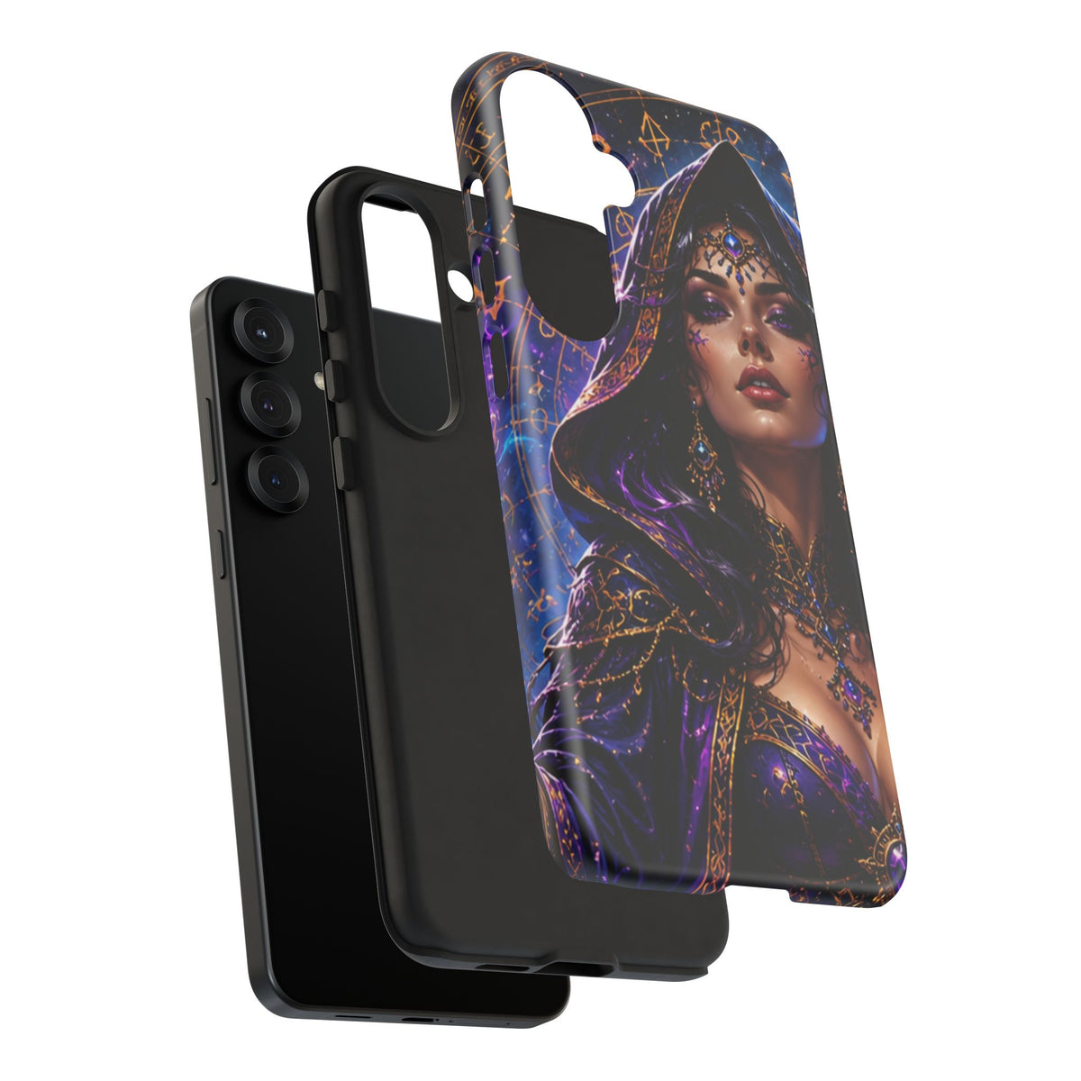 Phone Case — Mystical Sorceress Art Protective Tough Case (Astrology, Purple Hooded Witch)