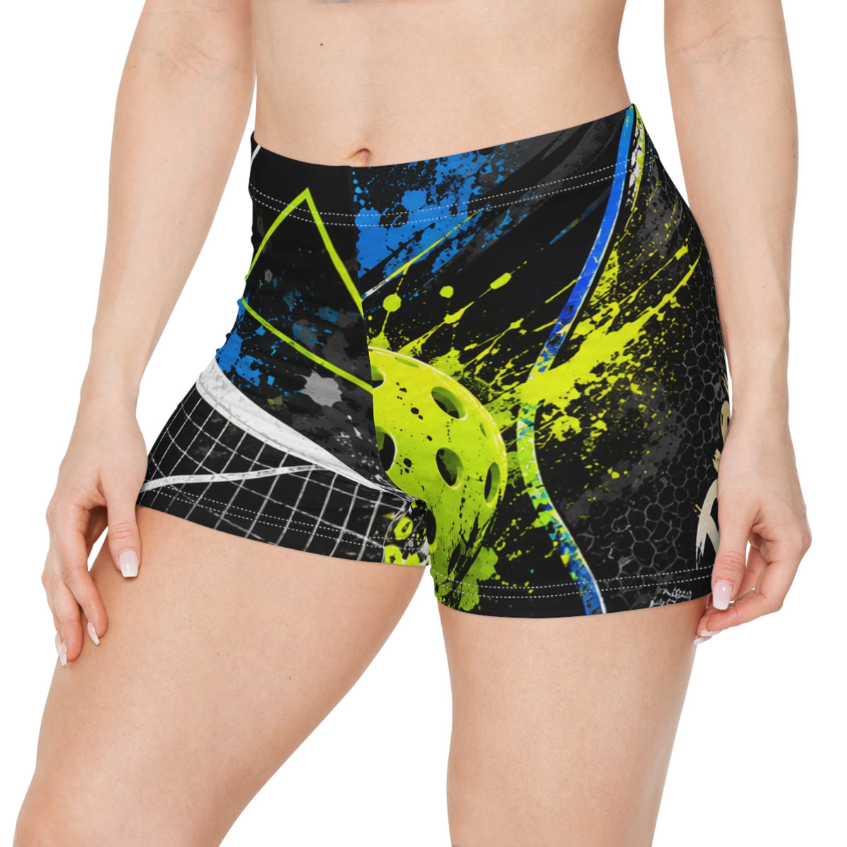 Pickleball Women's Athletic Shorts — Neon Splash Court Design