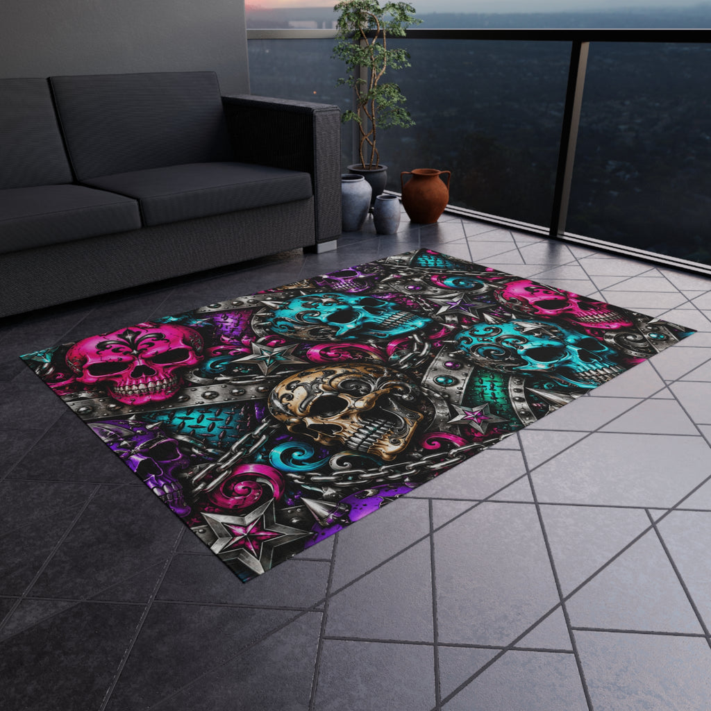 Skull Mosaic Outdoor Rug — Colorful Gothic Skull Pattern Doormat