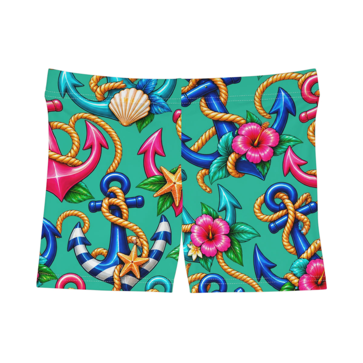 Nautical Anchor Print Women's Swim Shorts — Tropical Hibiscus Beachwear