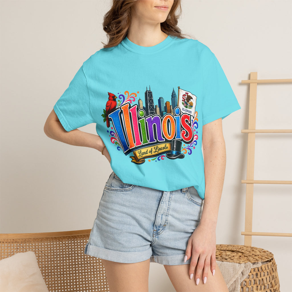 Illinois state skyline tee | Illinois T-shirt with cardinal and state flag