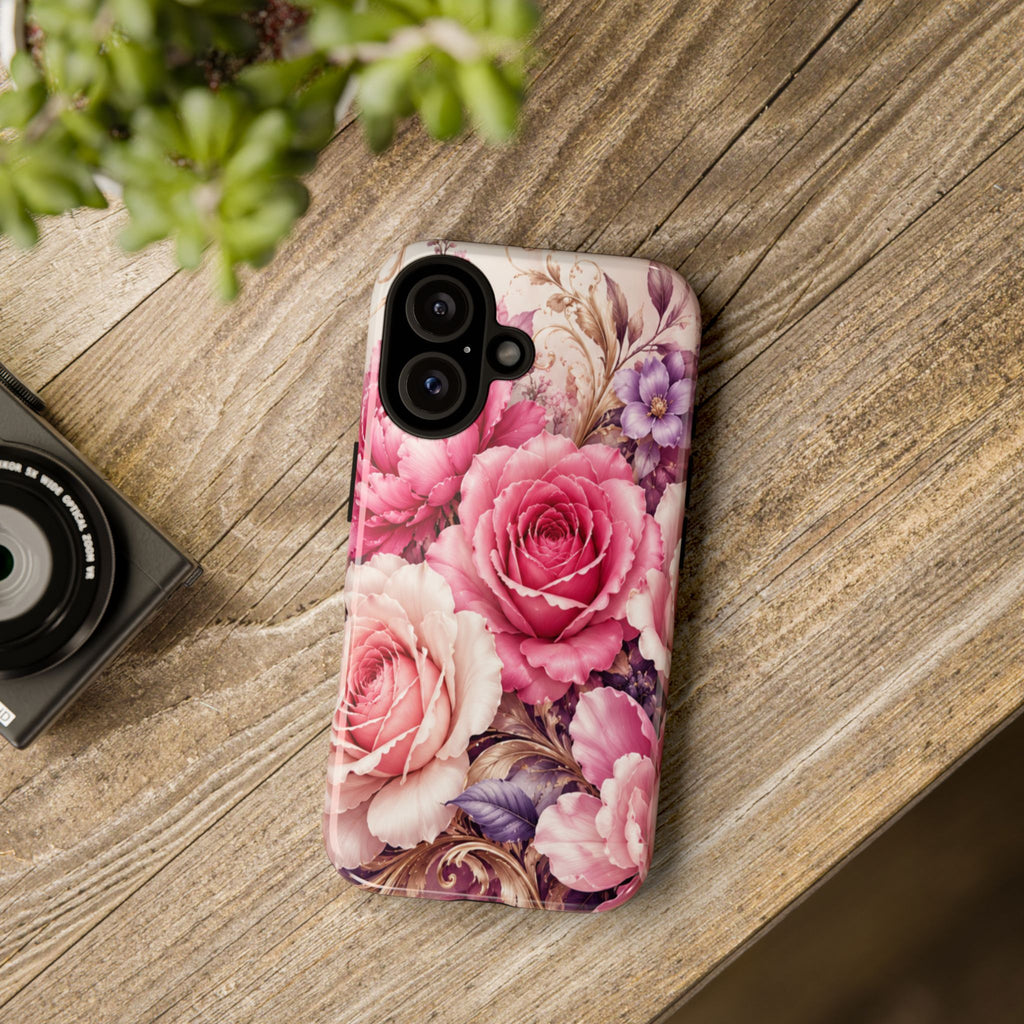 Pink Vintage Roses phone case | floral iPhone cover