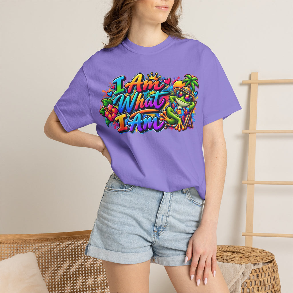 T-Shirt — "I Am What I Am" Colorful Tropical Frog Graphic Tee