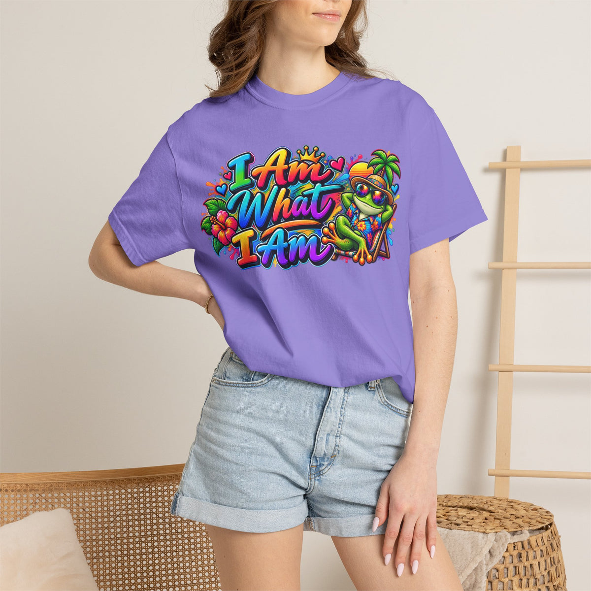 T-Shirt — "I Am What I Am" Colorful Tropical Frog Graphic Tee