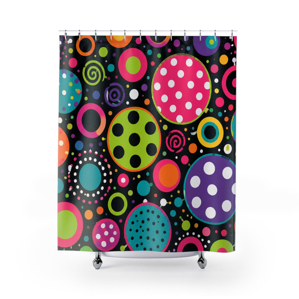 Bright Polka Dot Shower Curtain — Neon Circles Retro Bathroom Decor