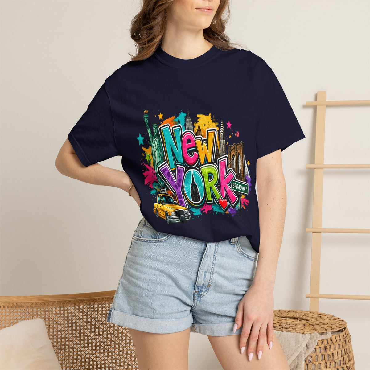 New York Graffiti Skyline T-shirt | Cityscape Taxi Brooklyn Bridge
