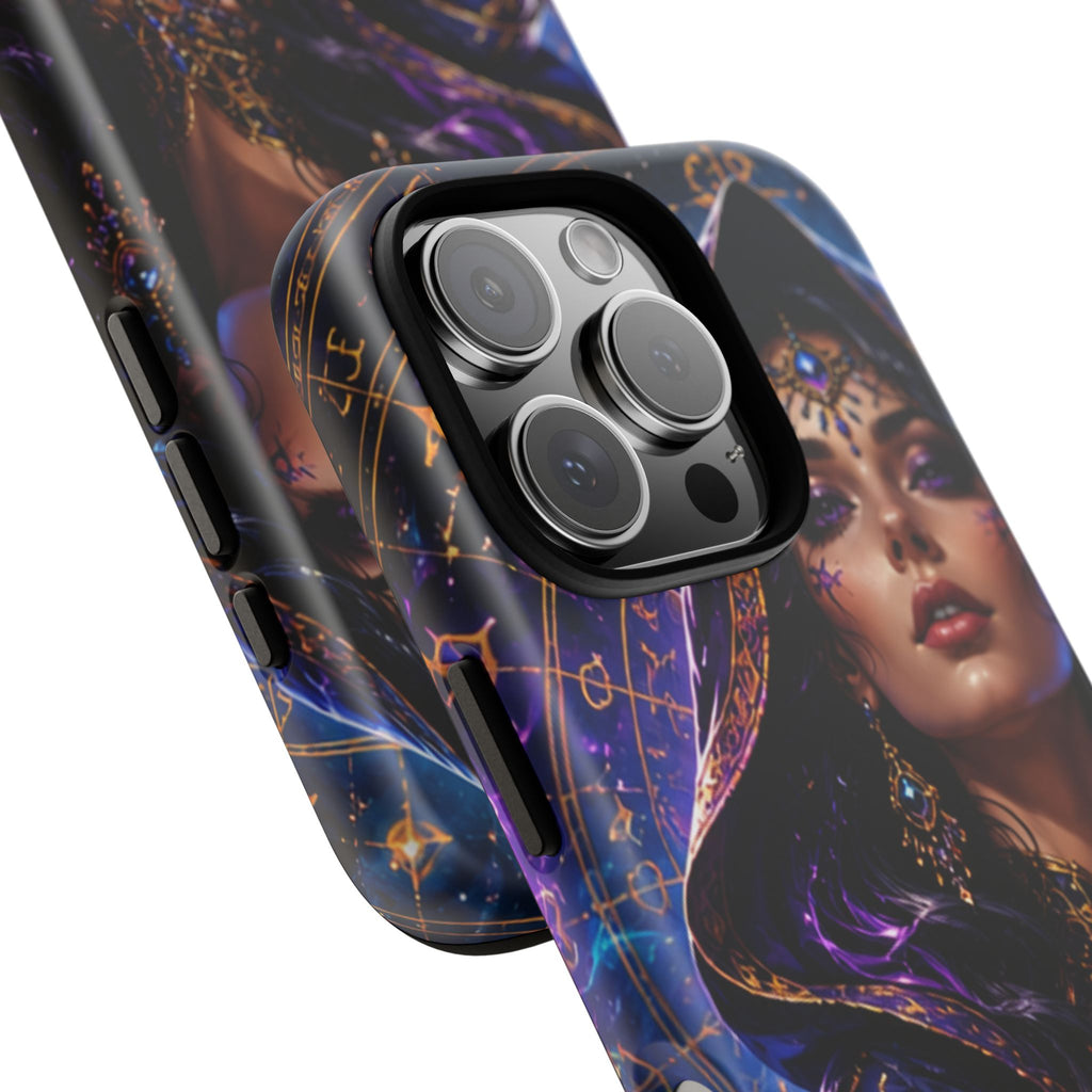 Phone Case — Mystical Sorceress Art Protective Tough Case (Astrology, Purple Hooded Witch)