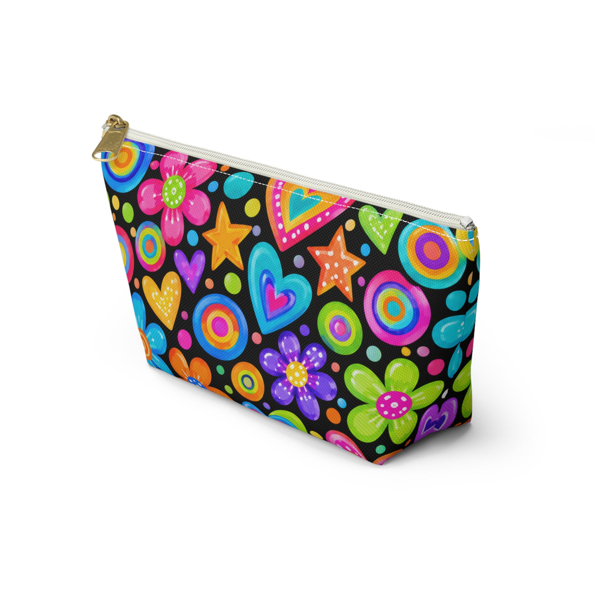 Bright Retro Hearts & Flowers Accessory Pouch
