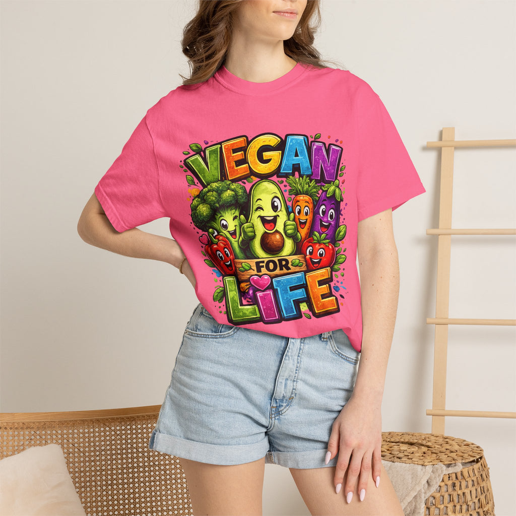 Vegan for Life T-Shirt | Colorful Cartoon Veggies Tee