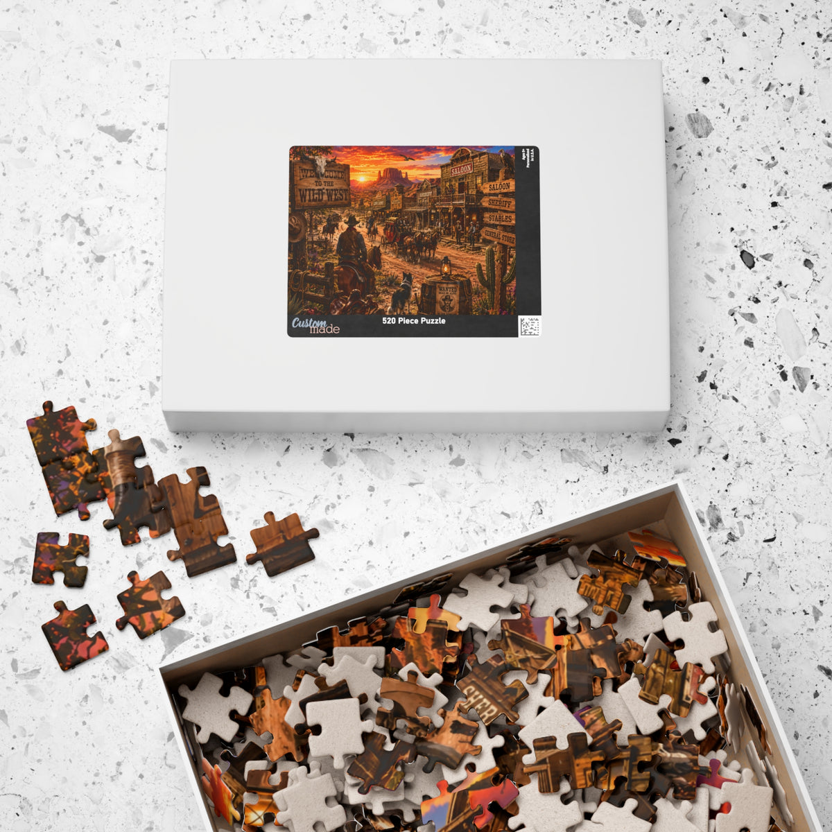 Wild West Saloon Jigsaw Puzzle — Vintage Cowboy Town Sunset (110/252/520/1014 pcs)