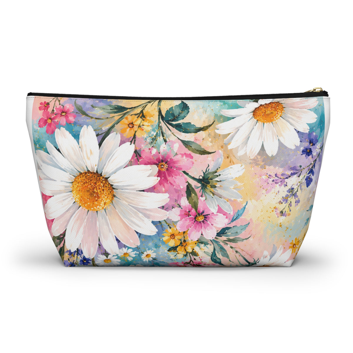 Daisy Meadow Accessory Pouch — Floral Cosmetic T‑Bottom Bag