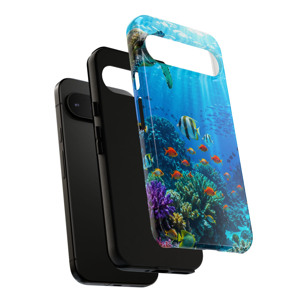 Underwater Ocean Life Tough Phone Case — Coral Reef & Sea Turtle Protective Cover