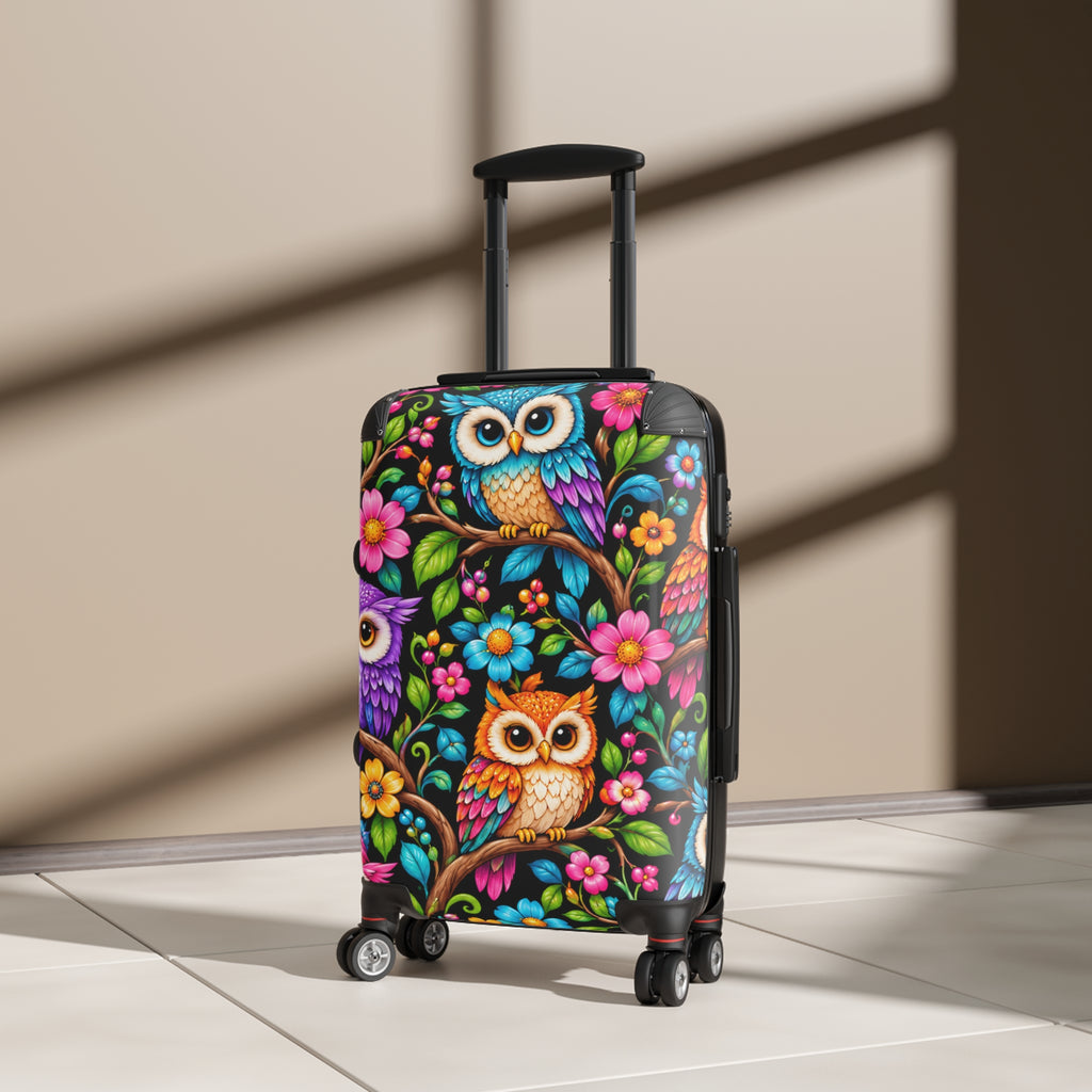 Owl Floral Suitcase — Colorful Travel Luggage with Bright Owl & Flower Print