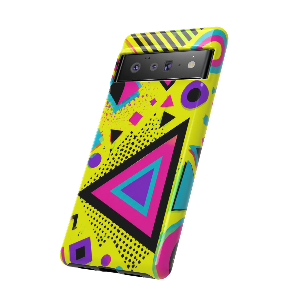 Retro 80s Geometric Phone Case — Neon Memphis Triangle Design