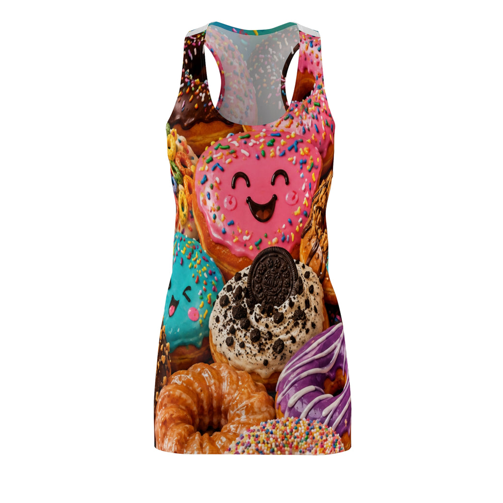Cute Donut Pattern Racerback Dress | Colorful Donuts All-Over Print