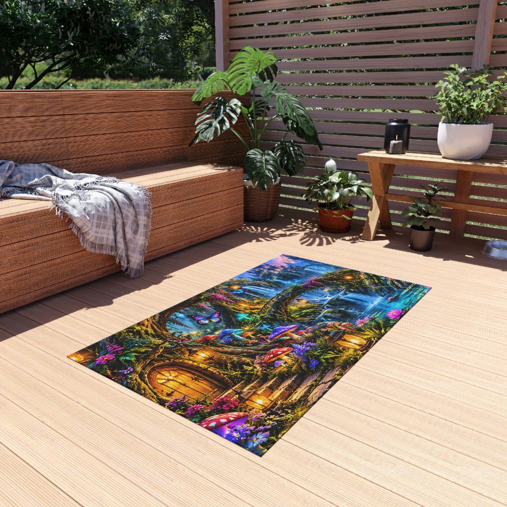 Fantasy Waterfall Outdoor Rug — Enchanted Forest Doorstep Mat