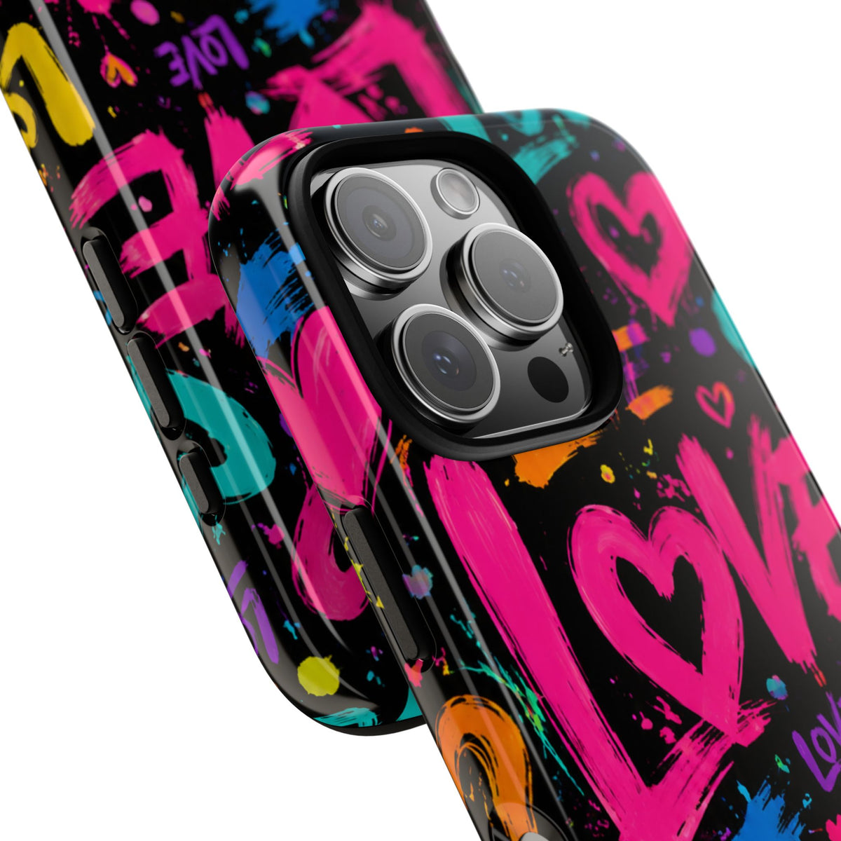 Phone Case — Neon Graffiti "Love" Hearts Protective Tough Case