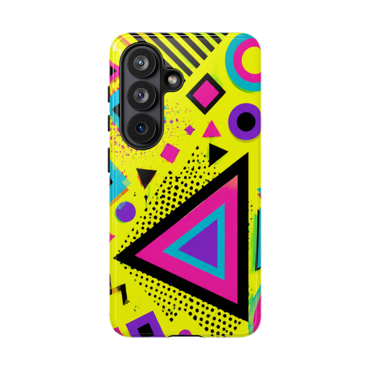 Retro 80s Geometric Phone Case — Neon Memphis Triangle Design