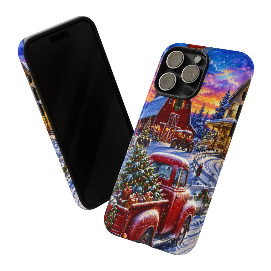 Christmas Farm Phone Case — Vintage Red Truck in Snowy Holiday Scene