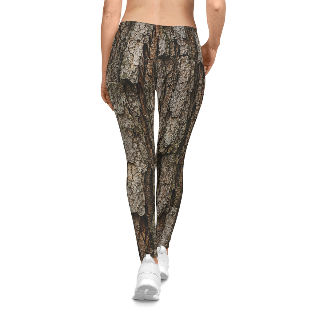 Bark Print Women's Leggings — Realistic Tree Trunk Camouflage Leggings