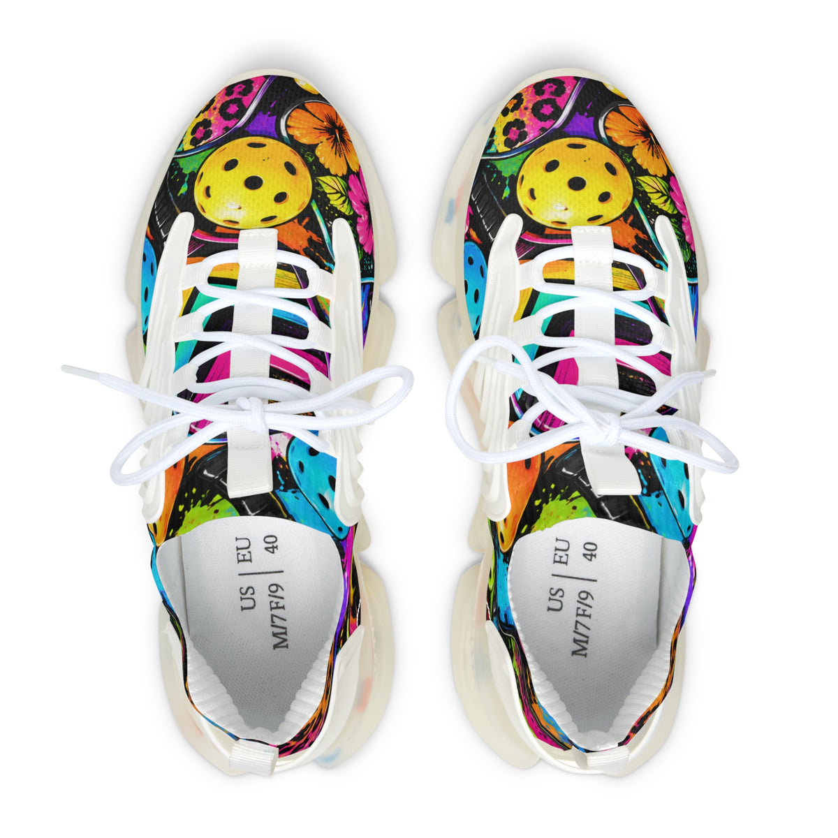 Women's Floral Mesh Sneakers — Colorful Tropical Flower/Pickleball  Print Sneakers