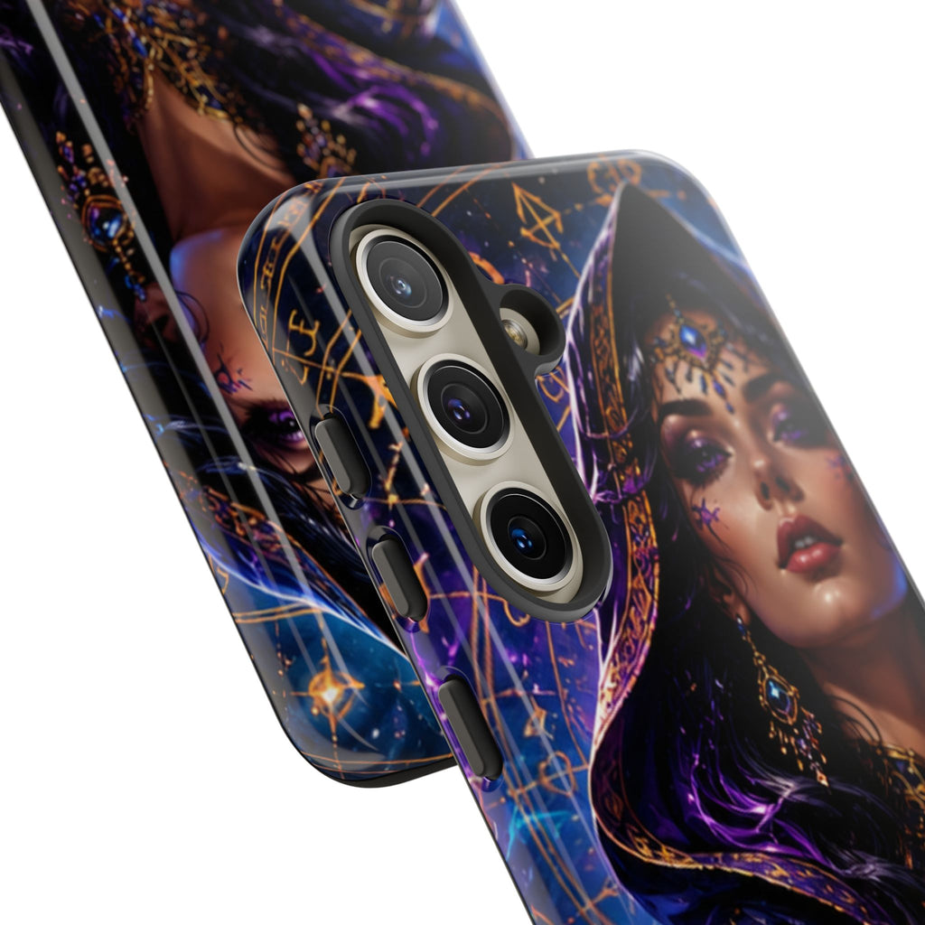 Phone Case — Mystical Sorceress Art Protective Tough Case (Astrology, Purple Hooded Witch)