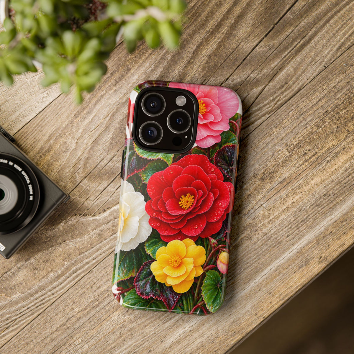 Floral Begonia Phone Case — Vibrant Red, Pink & Yellow Blossom Protective Cover