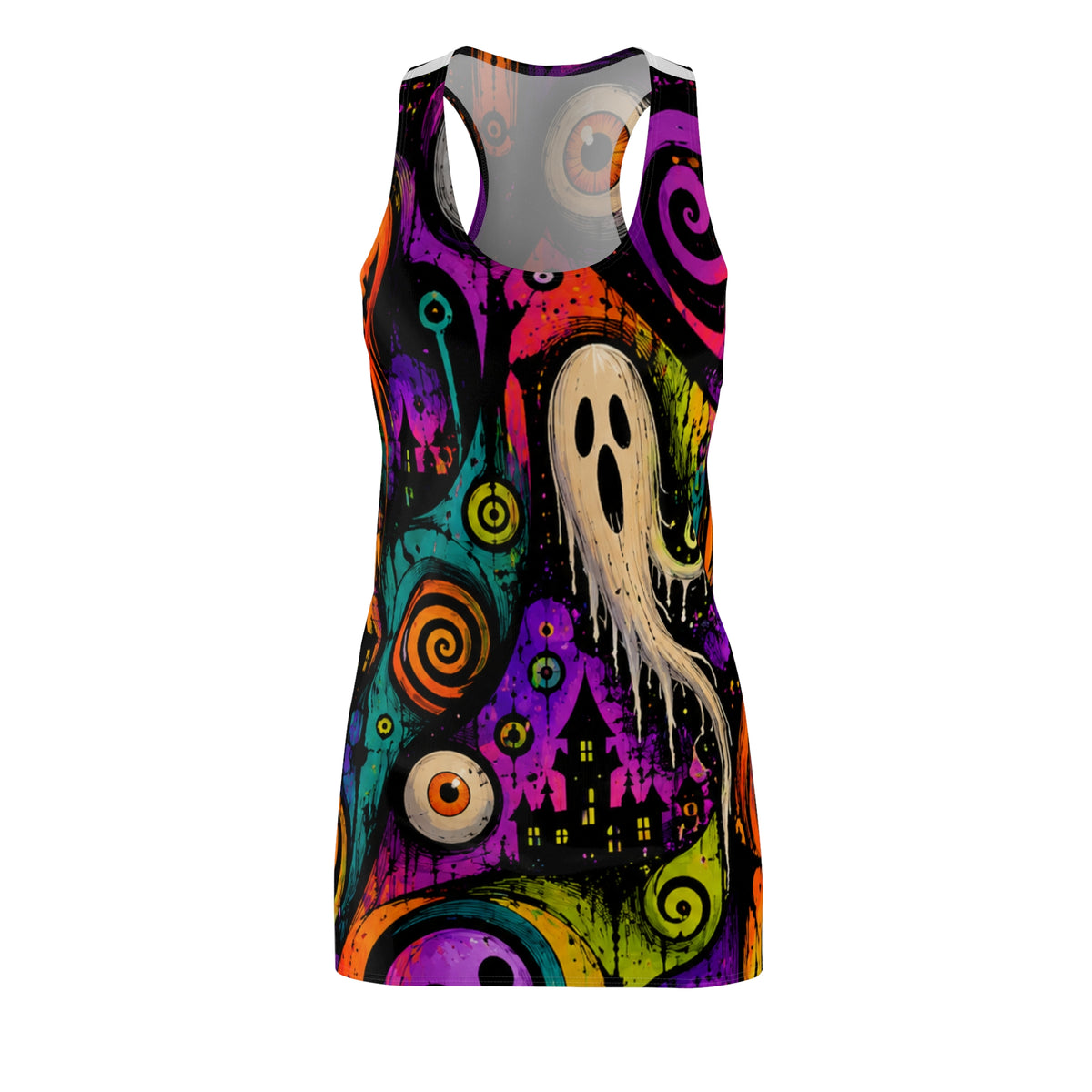 Halloween Ghost Racerback Dress — Colorful Spooky All-Over Print