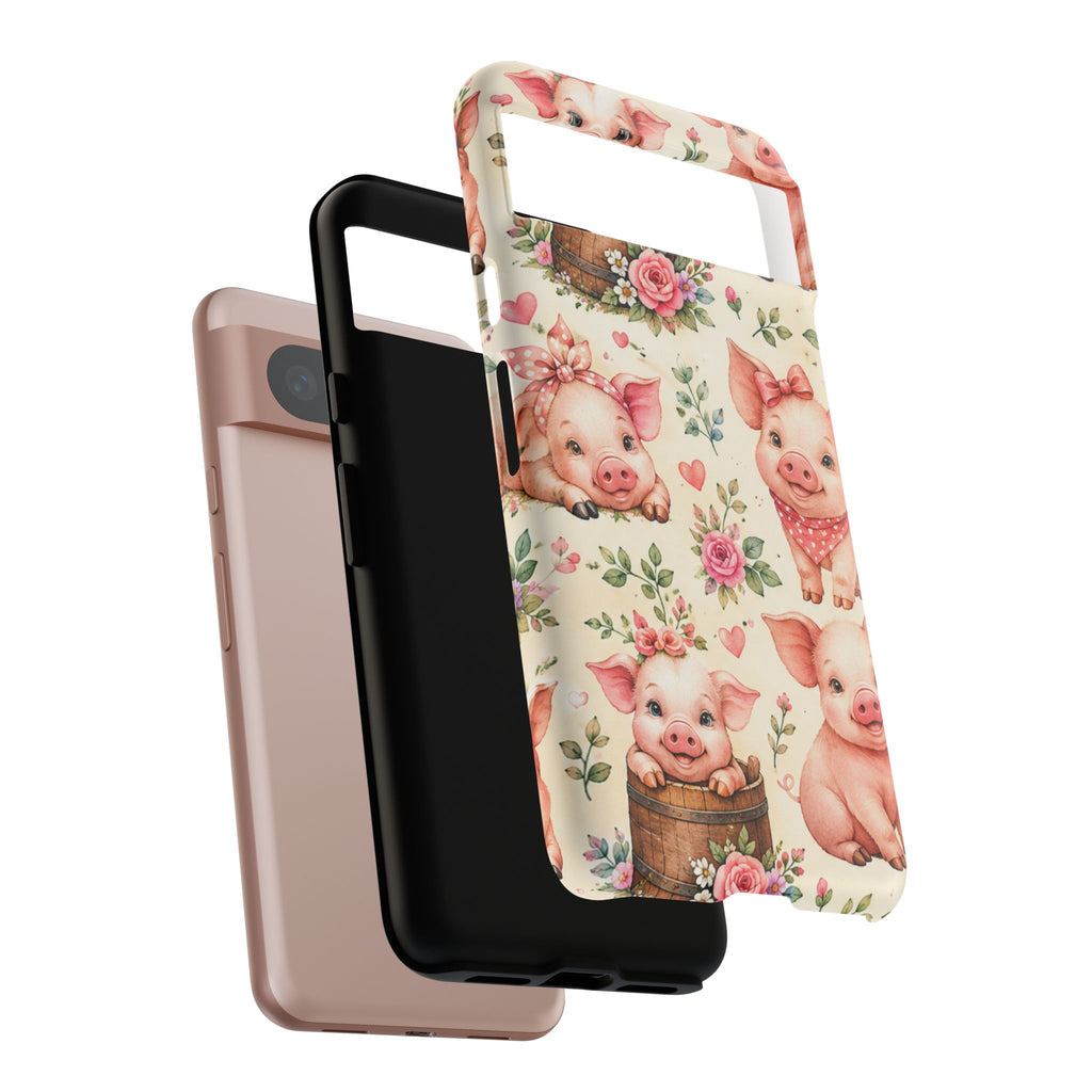 Cute Pink Piglet Phone Case — Vintage Floral Farm Animal iPhone Cover
