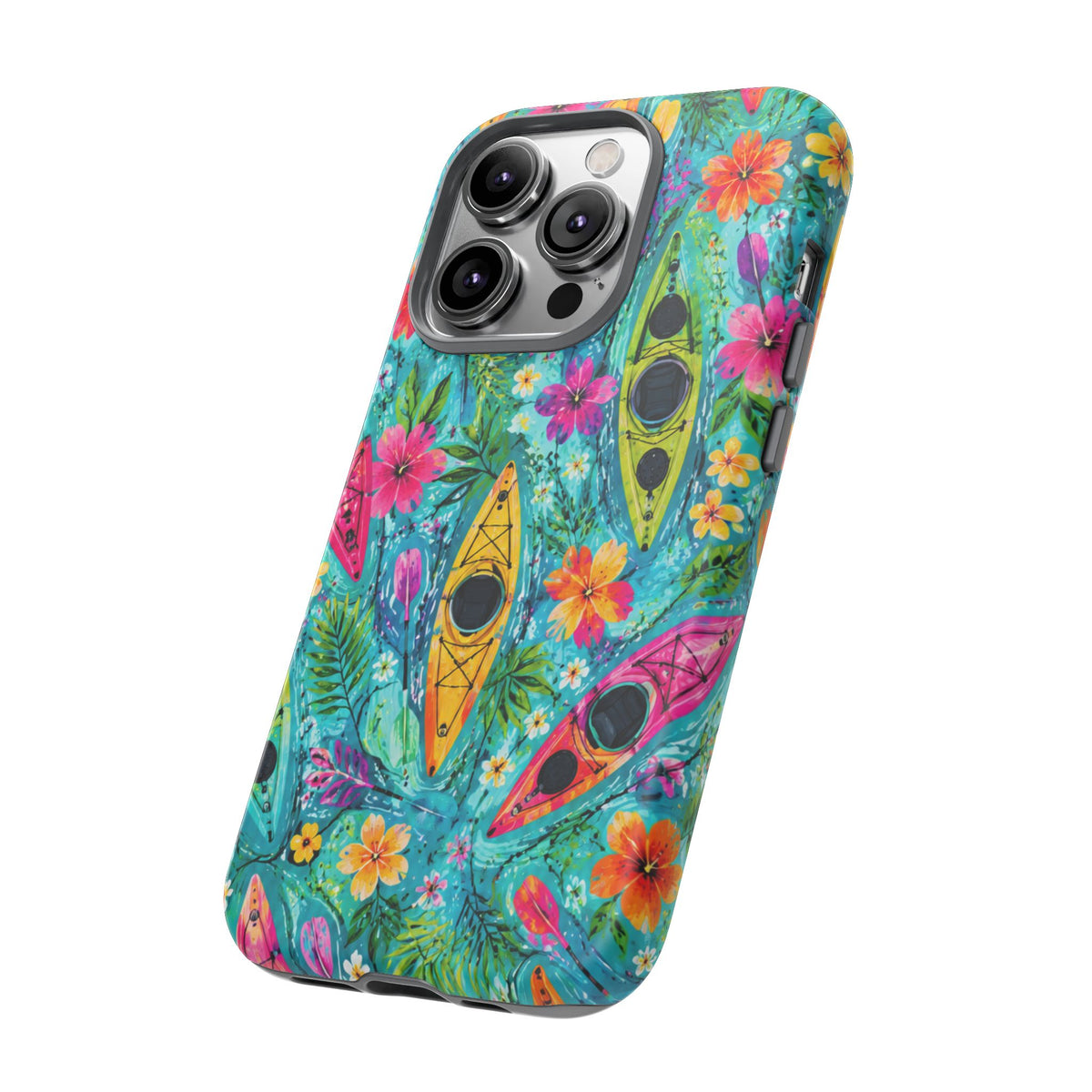 Tropical Kayak Phone Case – Colorful Floral Waterproof Pattern