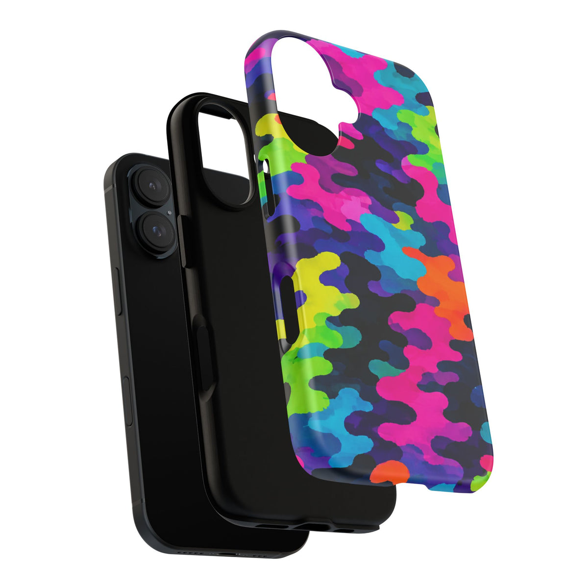 Neon Camo Tough Phone Case — Bright Rainbow Protective iPhone Cover