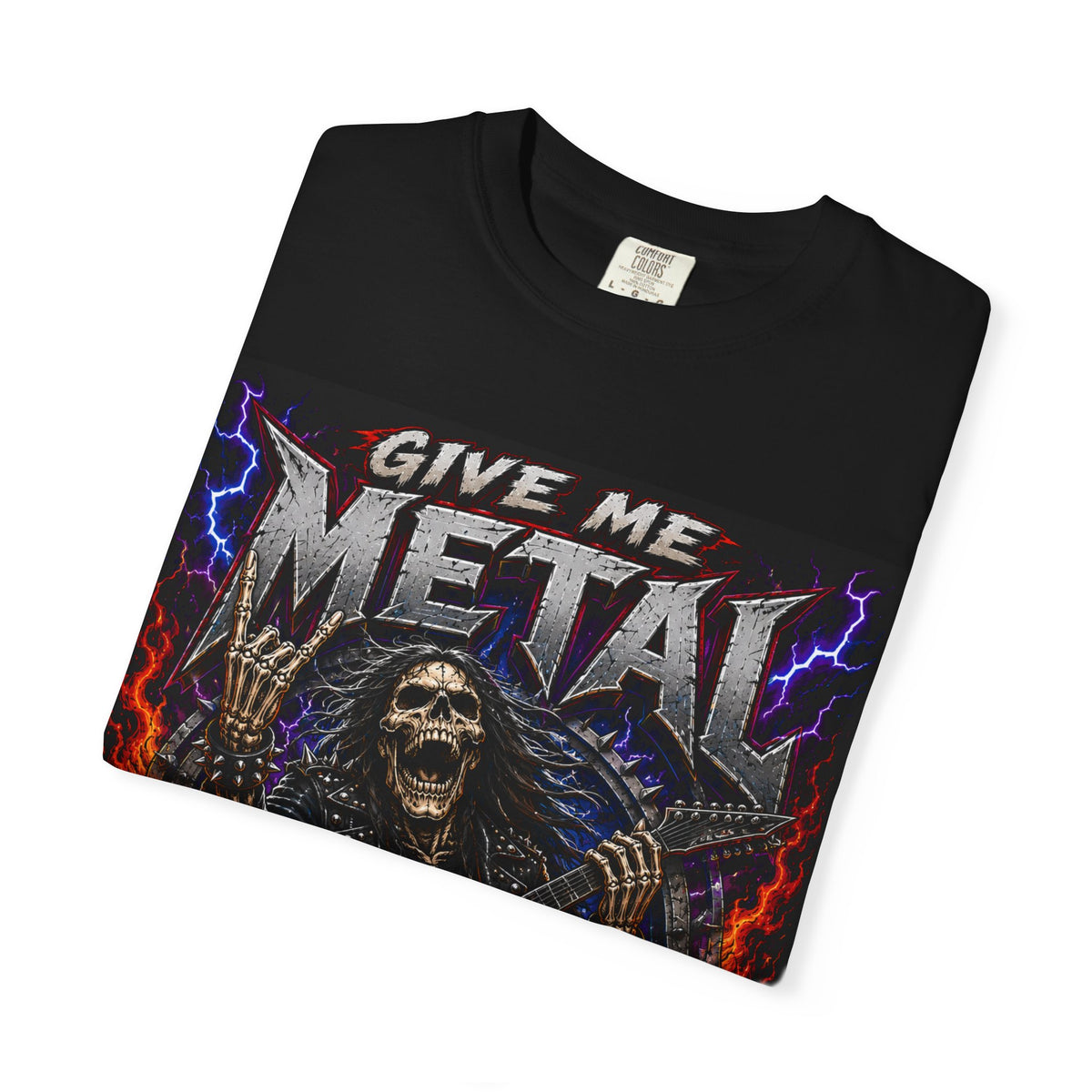 Give Me Metal or Give Me Death T-shirt | Skeleton Guitar Heavy Metal