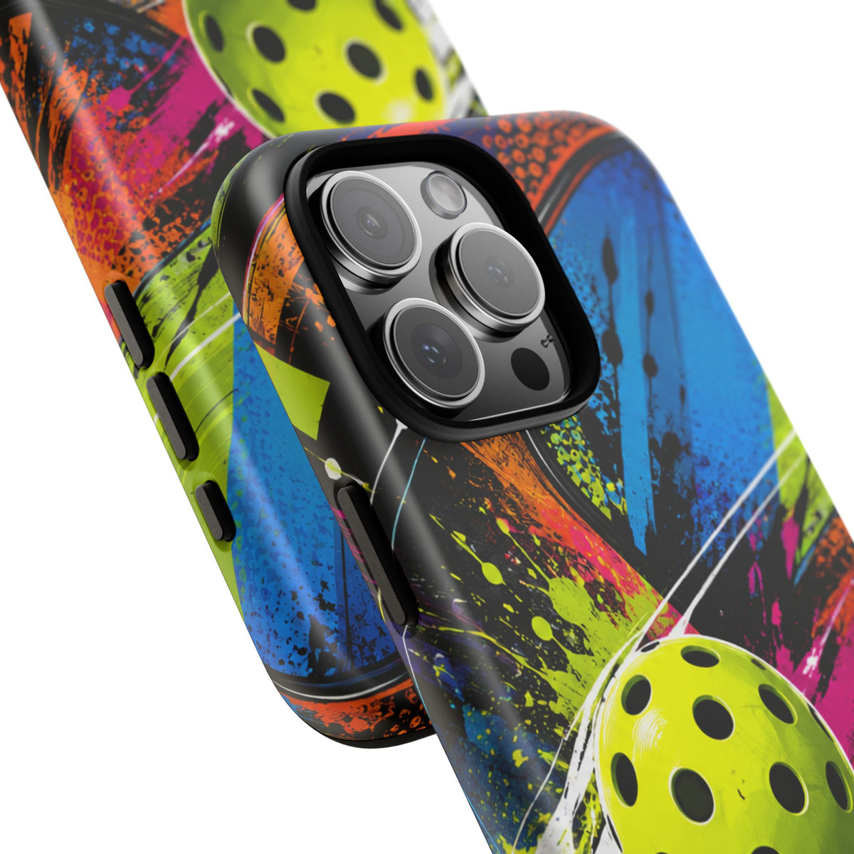 Pickleball Phone Case – Neon Paddle & Ball Splash Tough Case