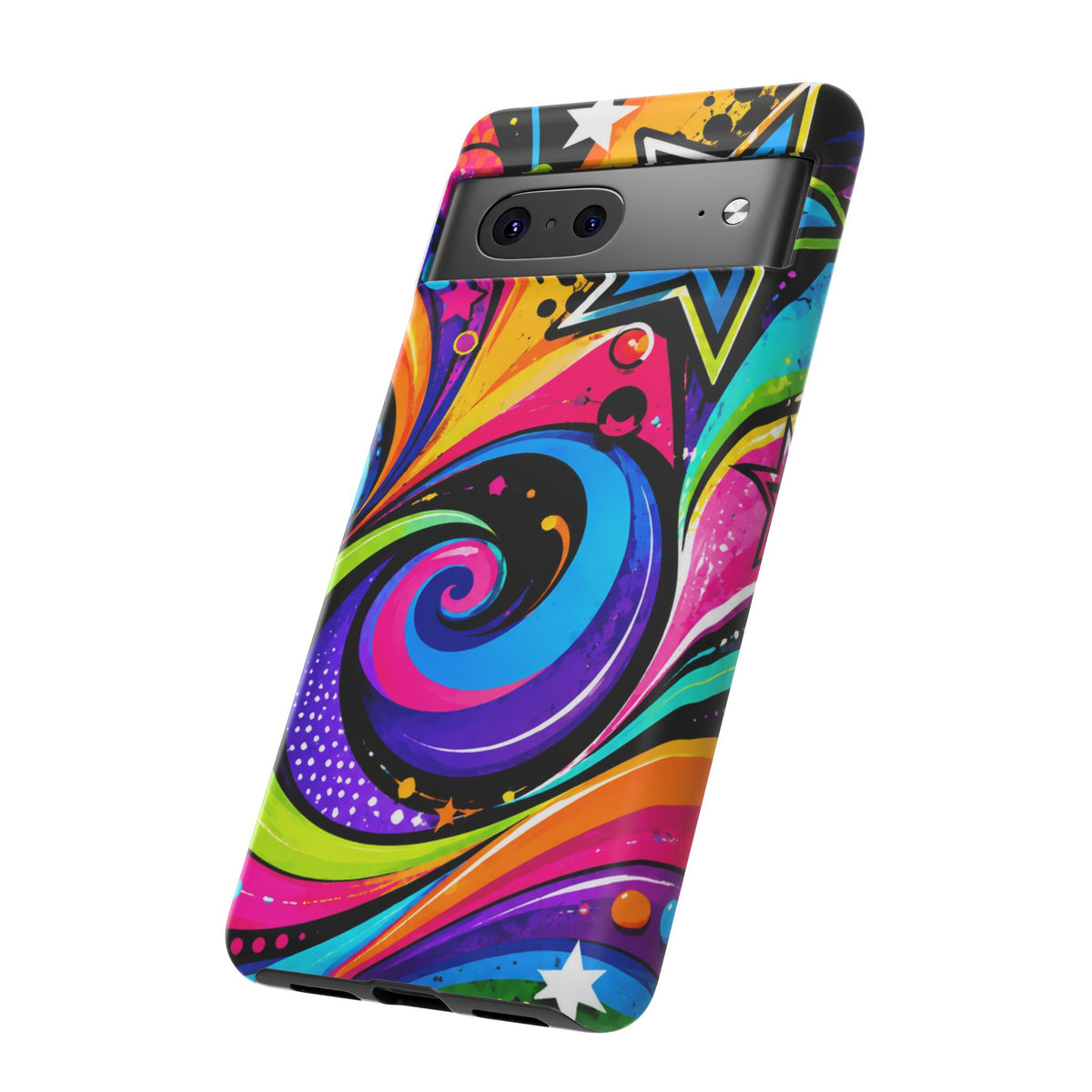 Psychedelic Swirl Phone Case — Bold Retro Stars & Neon Pop Art Tough Case