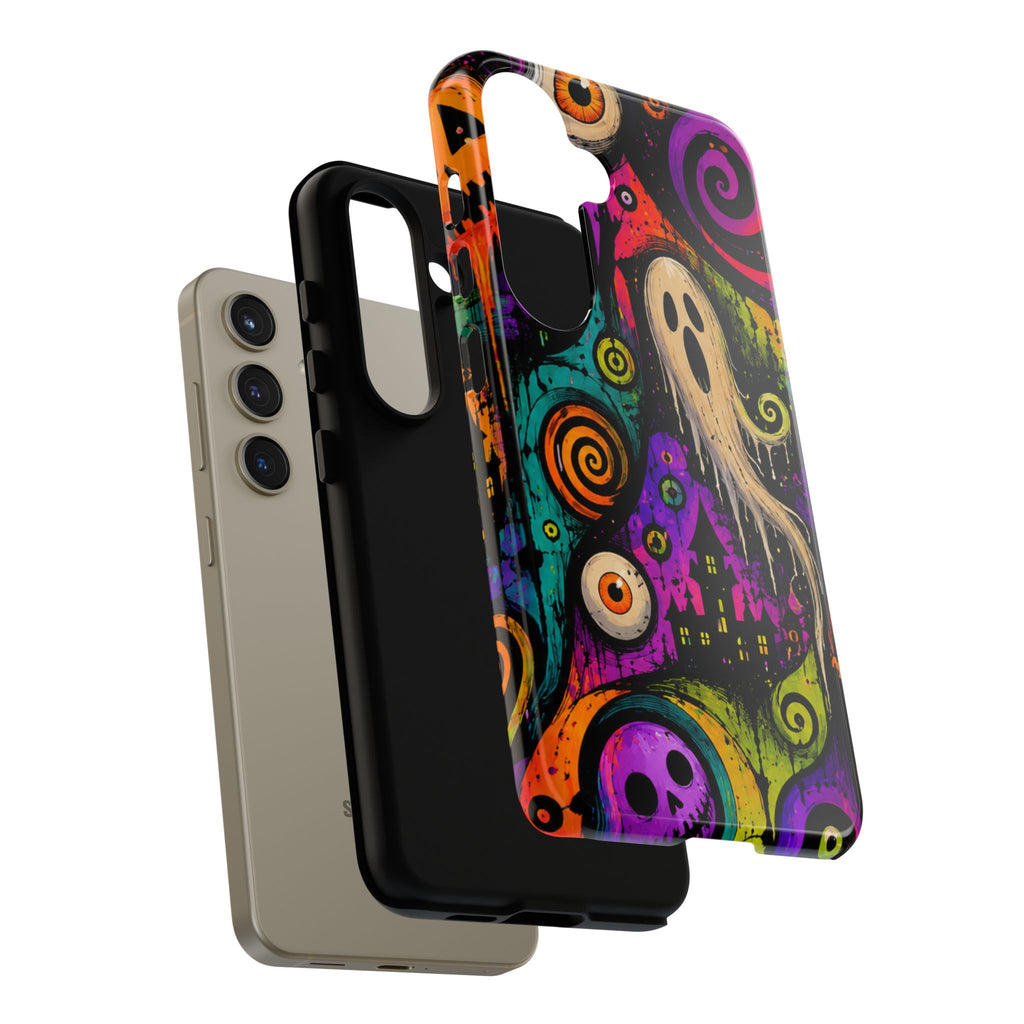 Halloween Ghost Phone Case — Colorful Spooky Skull & Haunted House Tough Case