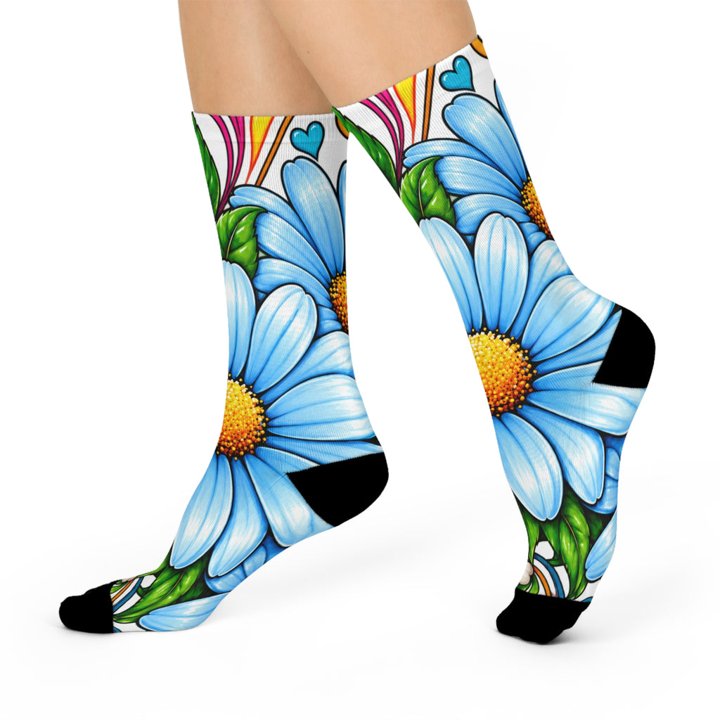 Blue Daisy Crew Socks — Floral Cushioned Socks for Women & Men