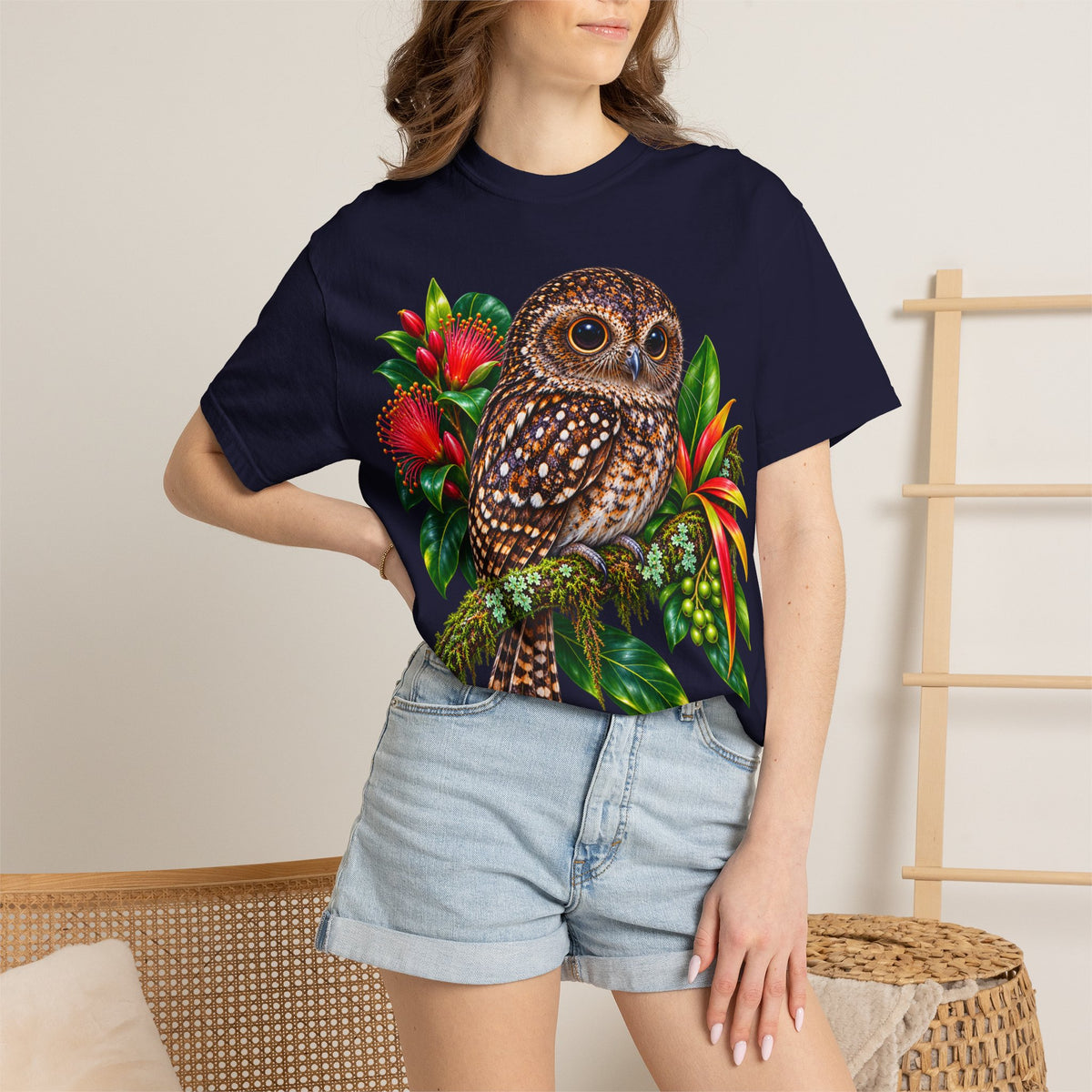 Owl & Hibiscus Shirt — Tropical Owl Graphic T-Shirt