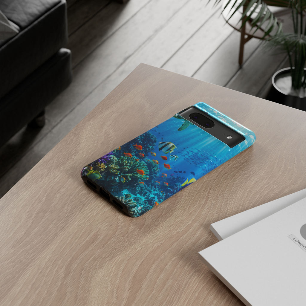 Underwater Ocean Life Tough Phone Case — Coral Reef & Sea Turtle Protective Cover