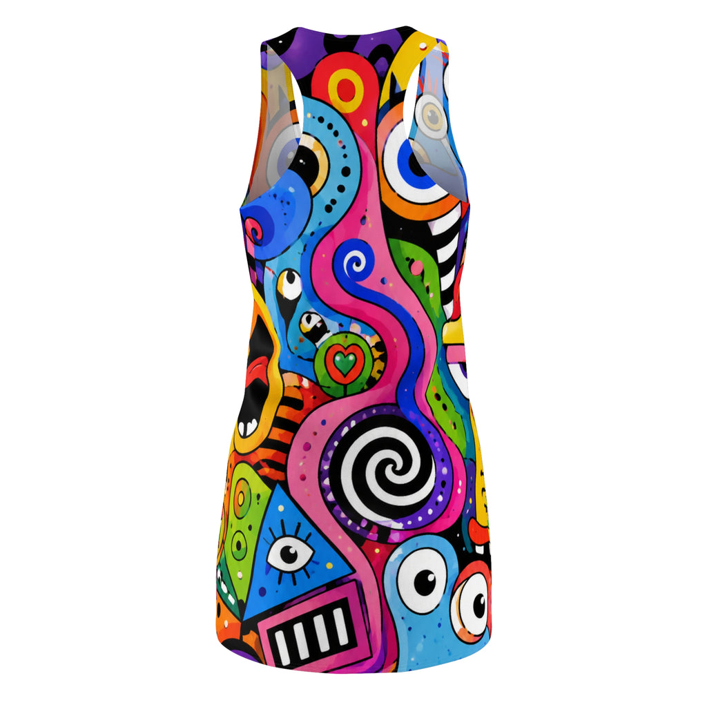 Racerback Dress — Colorful Abstract Pop Art Faces AOP