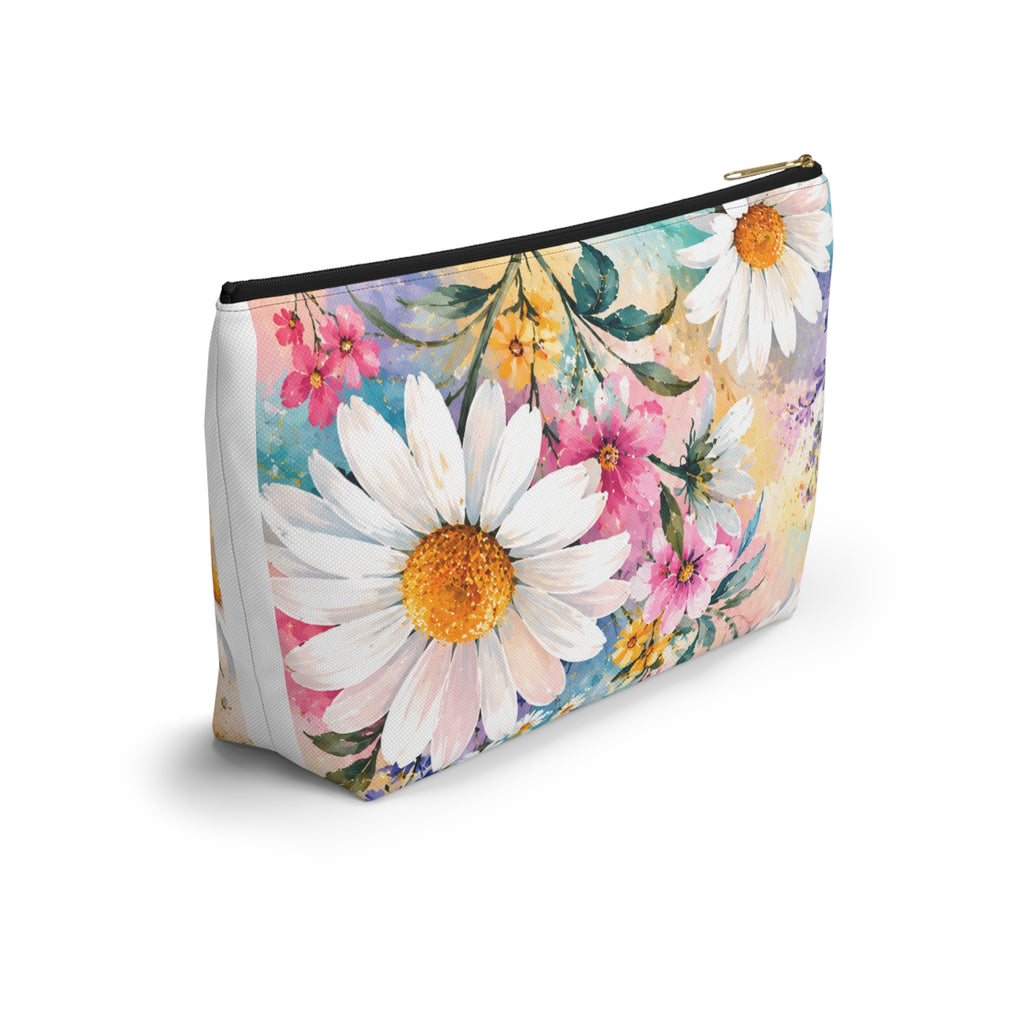 Daisy Meadow Accessory Pouch — Floral Cosmetic T‑Bottom Bag