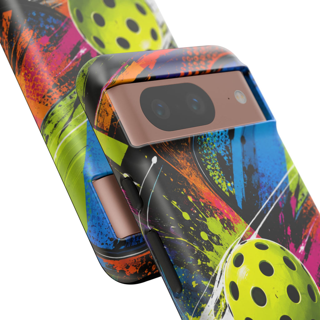 Pickleball Phone Case – Neon Paddle & Ball Splash Tough Case