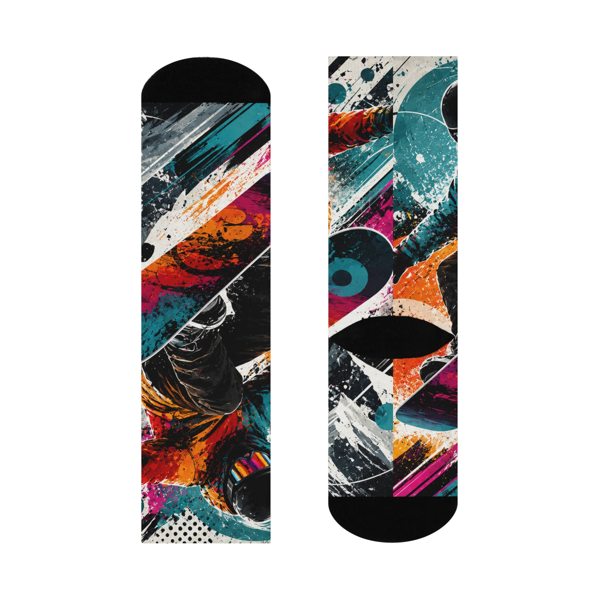 Colorful Abstract Skateboarder Cushioned Crew Socks