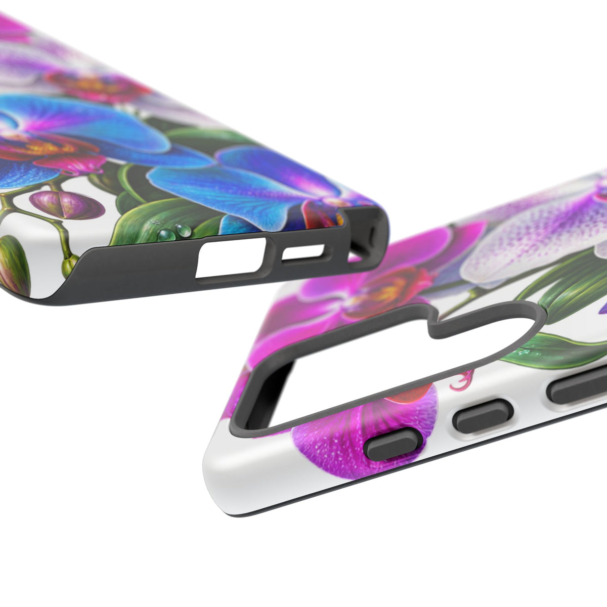 Orchid Floral Tough Phone Case – Vibrant Blue & Pink Orchid Protective Cover