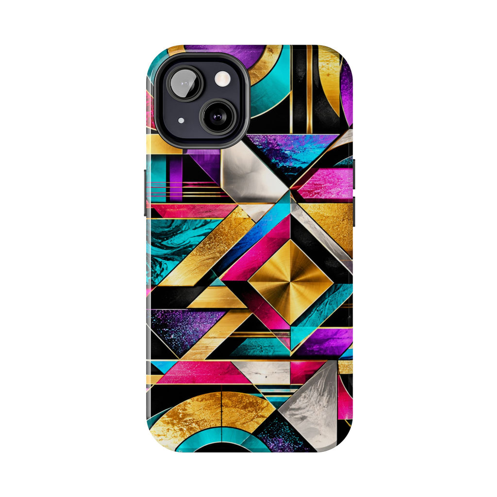 Geometric Art Deco Tough Phone Case — Vibrant Gold, Teal & Magenta Pattern