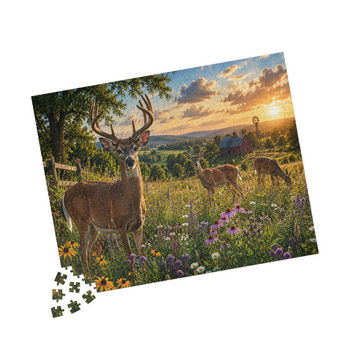 Sunrise Meadow Deer Jigsaw Puzzle — Scenic Wildlife Puzzle (110–1014 pcs)