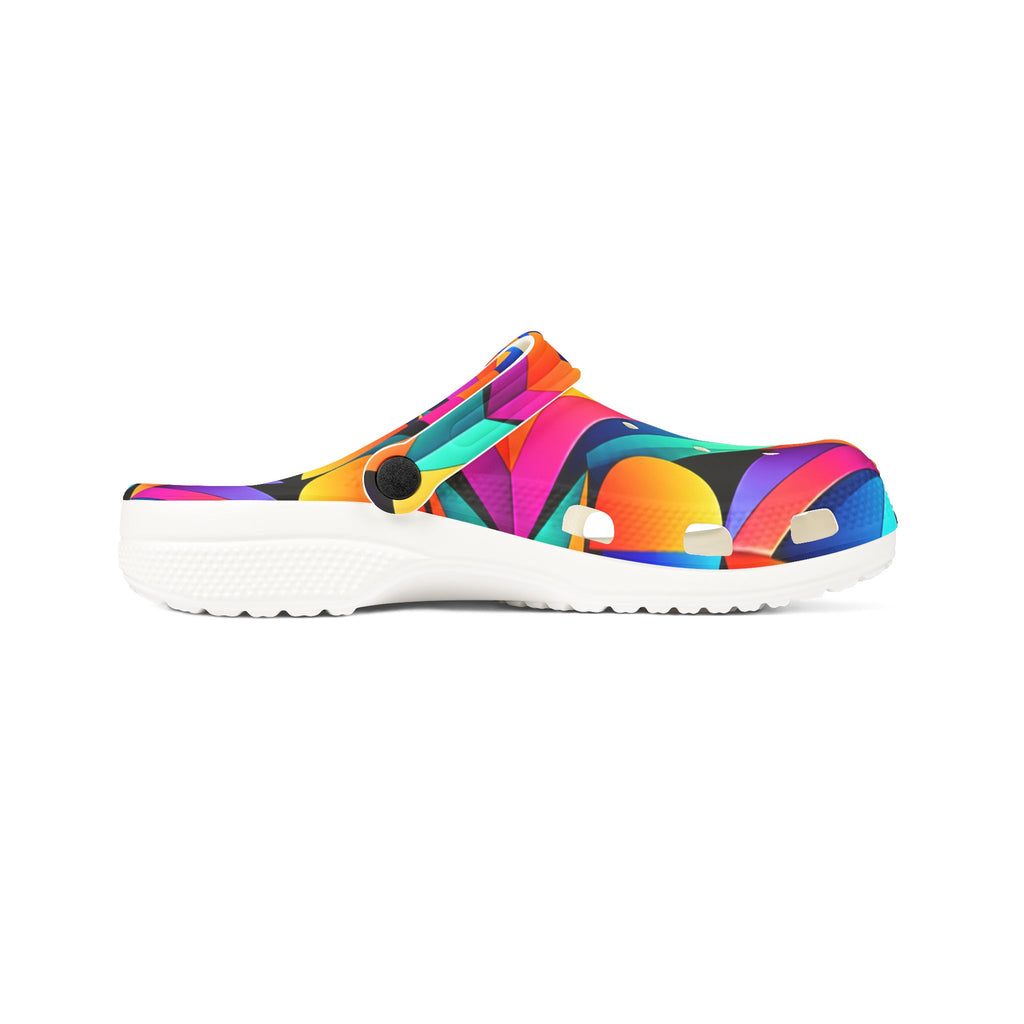 Colorful Abstract Geometric Clogs — Vibrant EVA Foam Slip-On Shoes