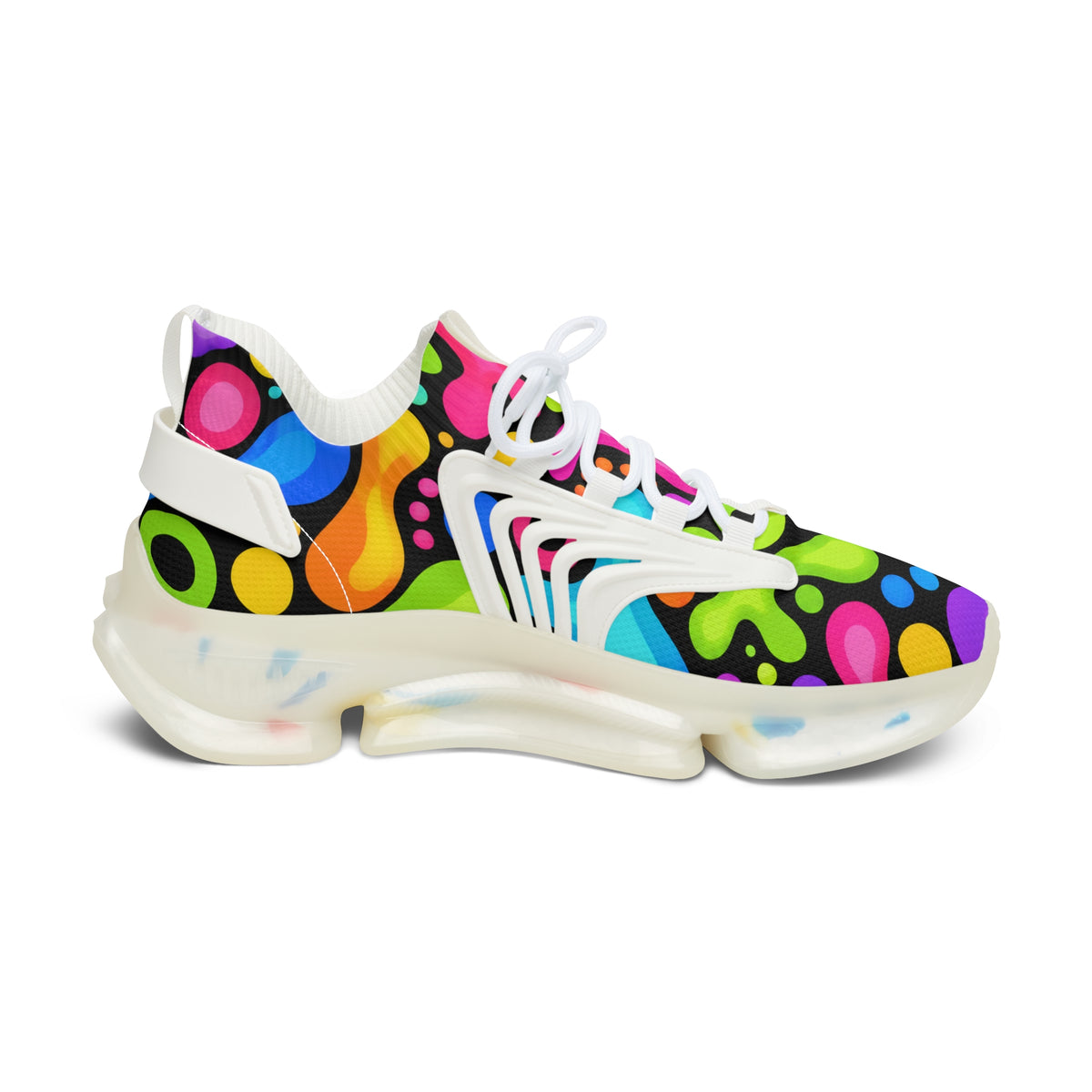 Colorful Retro Splash Mesh Sneakers — Women's Vibrant Pattern Athletic Shoes