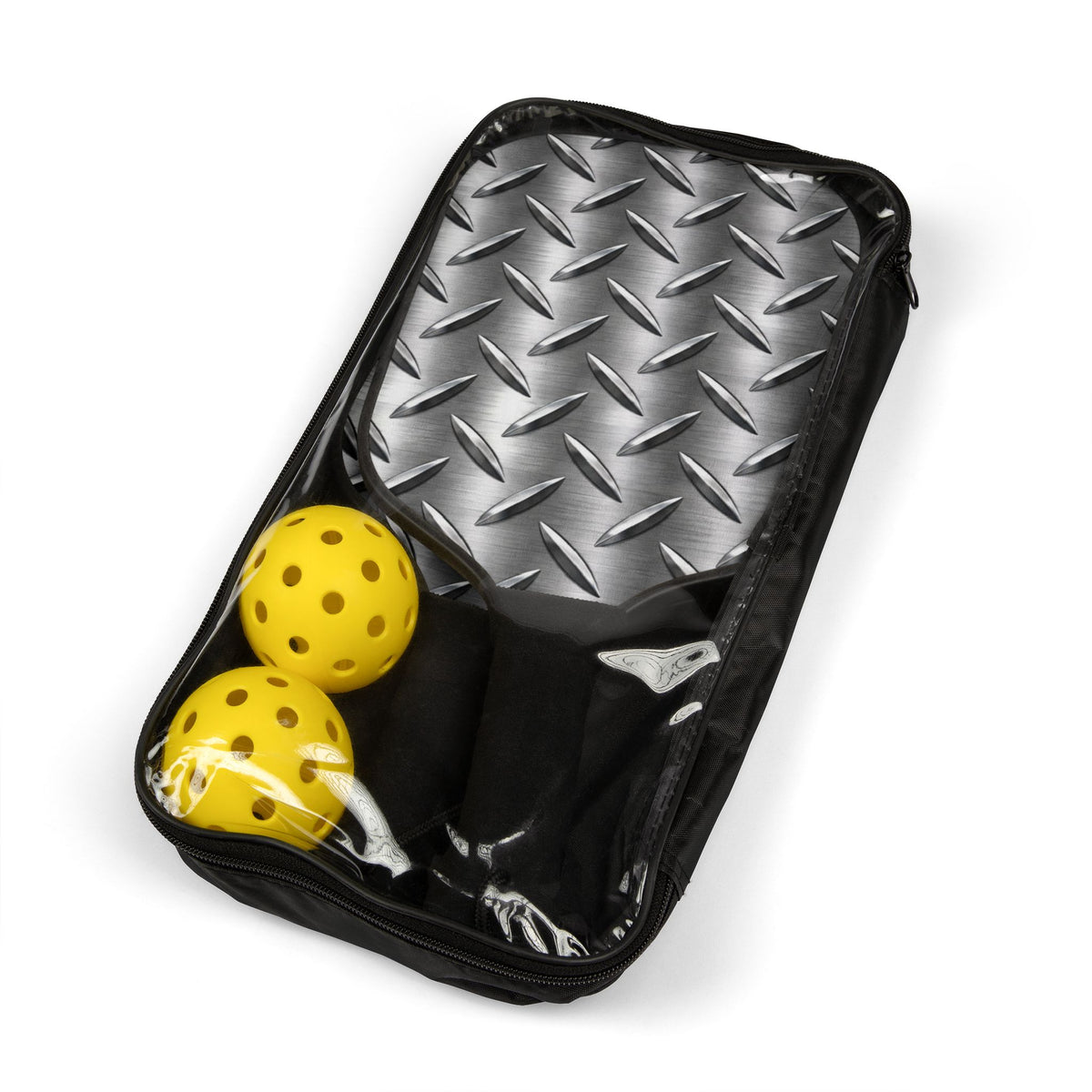 Pickleball Paddles Set - Industrial Diamond Plate Design with 2 Balls