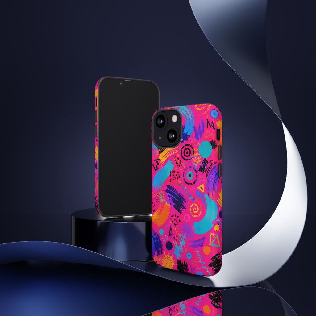 Neon Retro Abstract Tough Phone Case — 80s Brushstroke Pattern