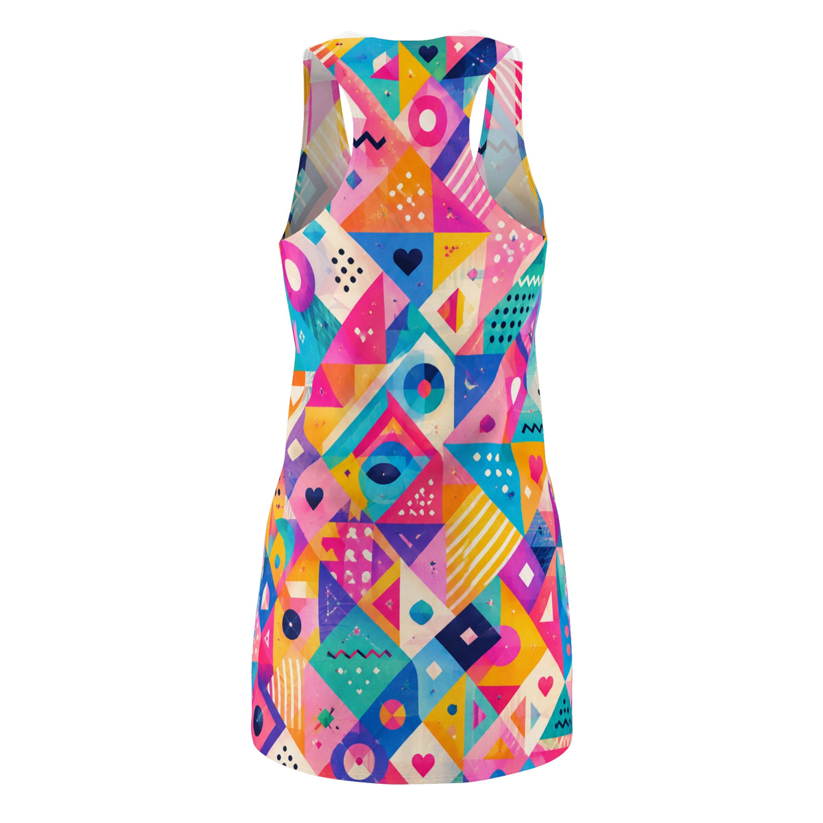 Geometric Neon Mosaic Racerback Dress — Colorful Abstract All-Over Print